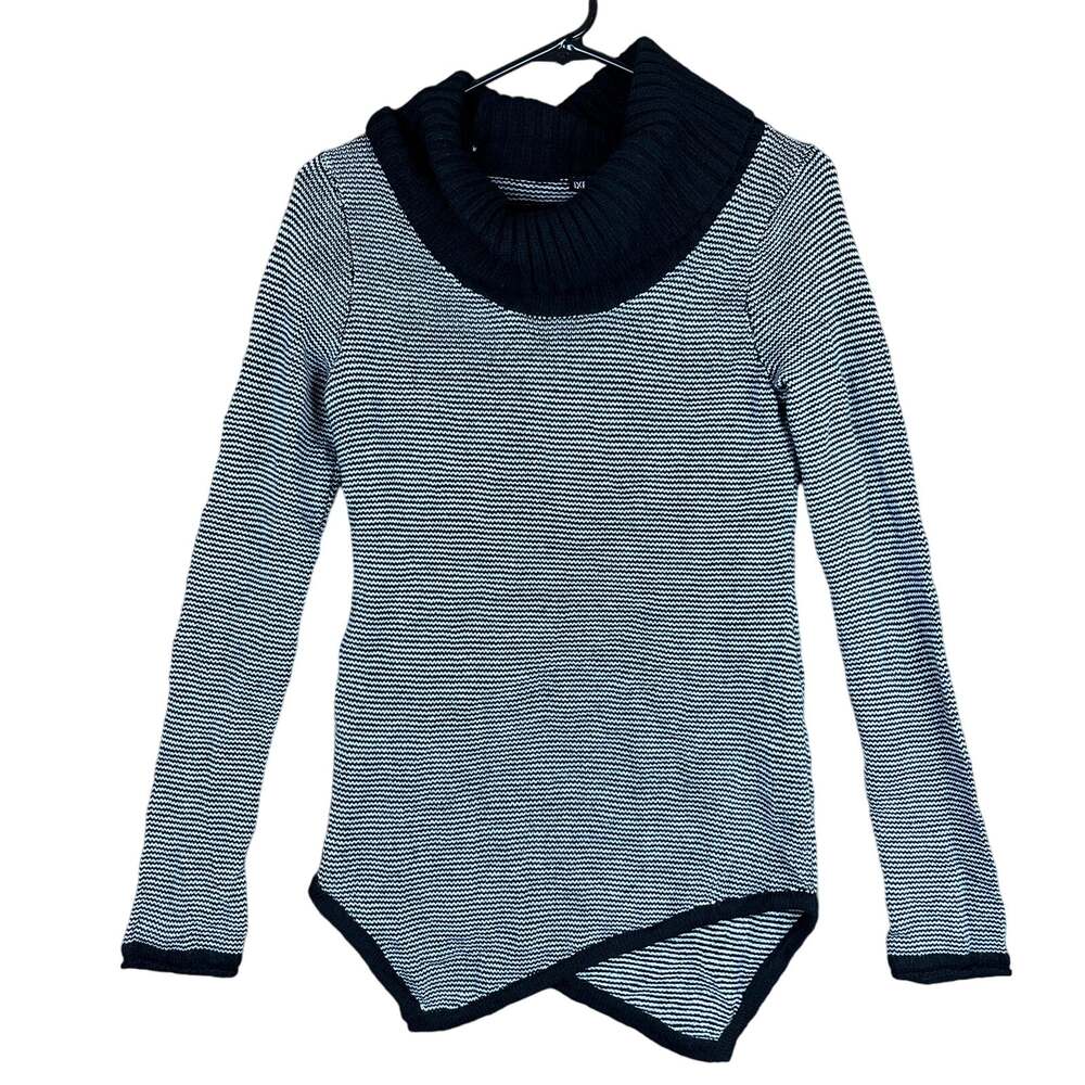 Express Womens Sweater Black White Stripe Wool Cowl Neck Asymmetrical Hem XS